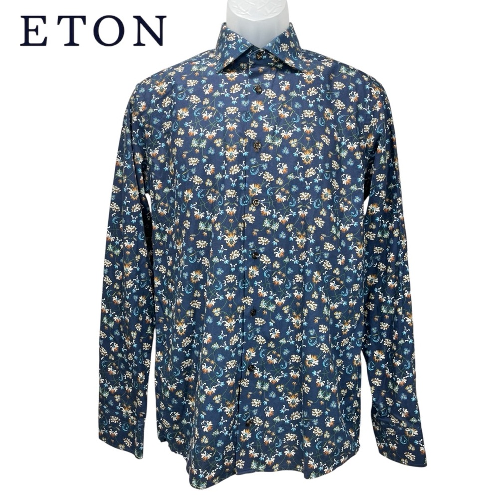 Eton Men’s Slim Fit Signature Twill Floral Dress Shirt 39‎ / 15.5 Blue L/S